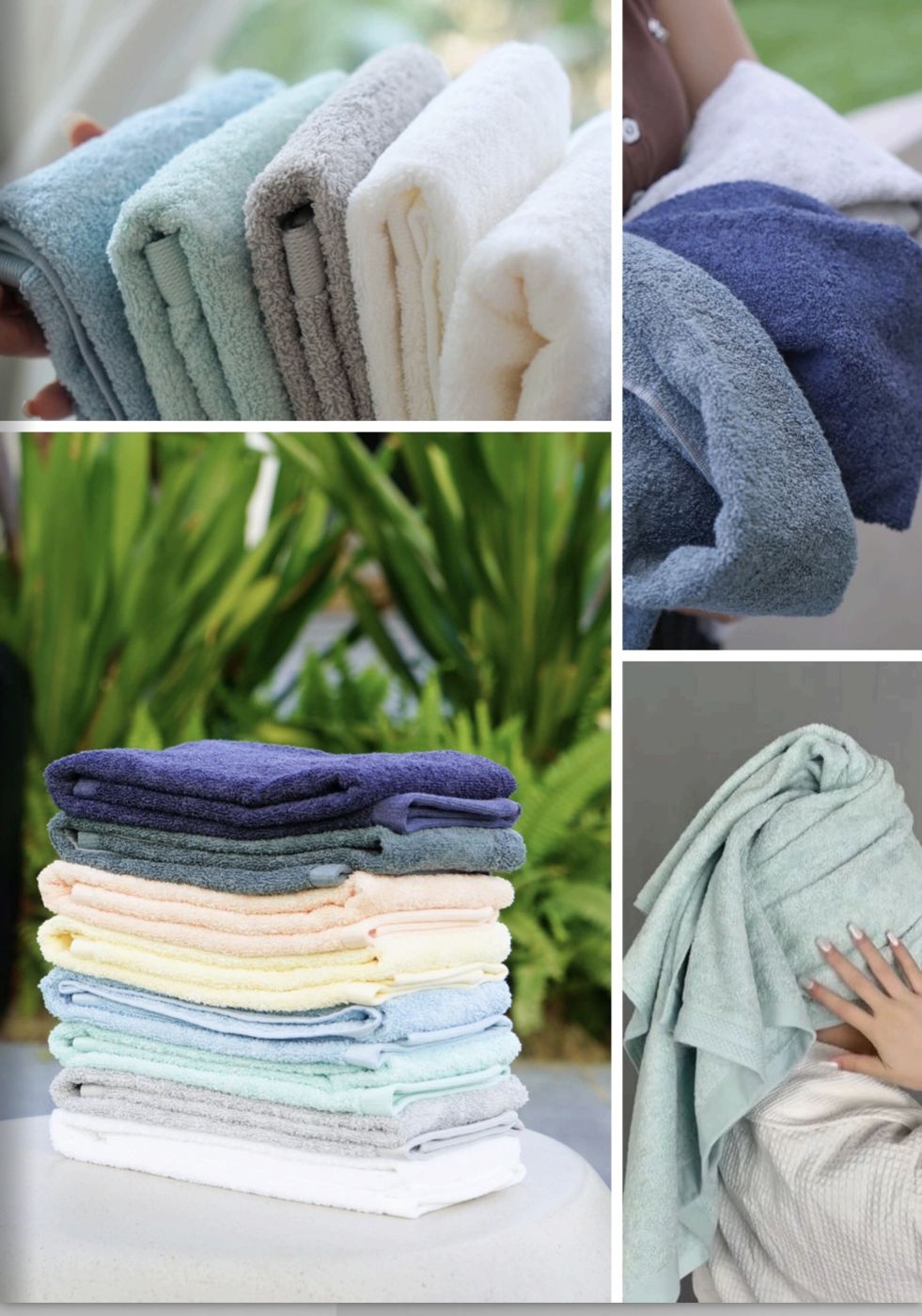 Stacks of hotel towels in white and colours